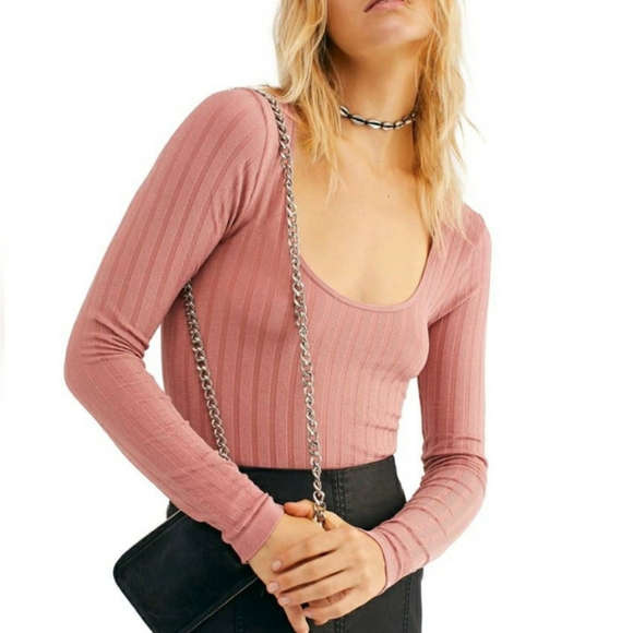 FREE PEOPLE Copper Ribbed Long Sleeves Top - Picture 2 of 2